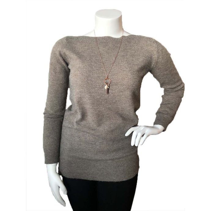 Long Sleeve Boat Neck Tunic Sweater with Rib Details
