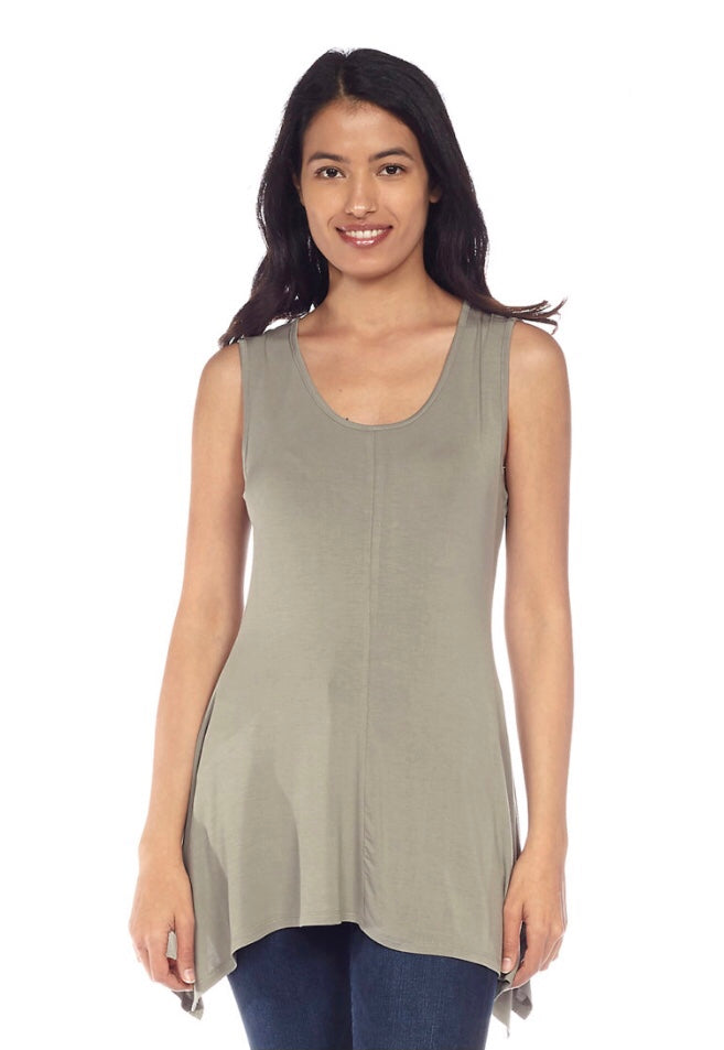 Sleeveless Top With Centre Front Seam and Asymmetric Hem Design