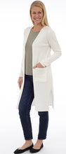 Long Body Open Cardigan With Patch Pockets and Slits at Hem